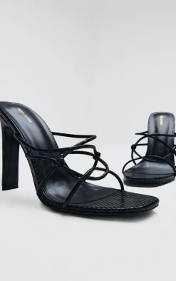 Black Snake Pu Round Toe Heeled Mules
