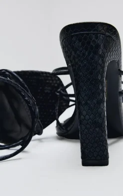 Black Snake Pu Round Toe Heeled Mules