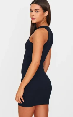 Black Snatched Rib Racer Neck Bodycon Dress