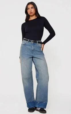 Black Snatched Rib Scoop Neck Bodysuit