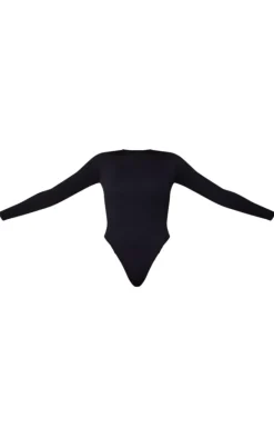 Black Snatched Rib Scoop Neck Bodysuit