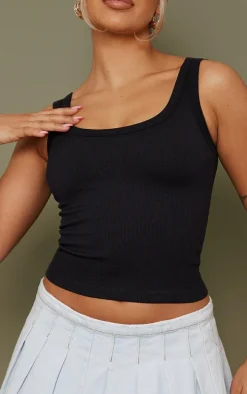 Black Snatched Rib Scoop Vest