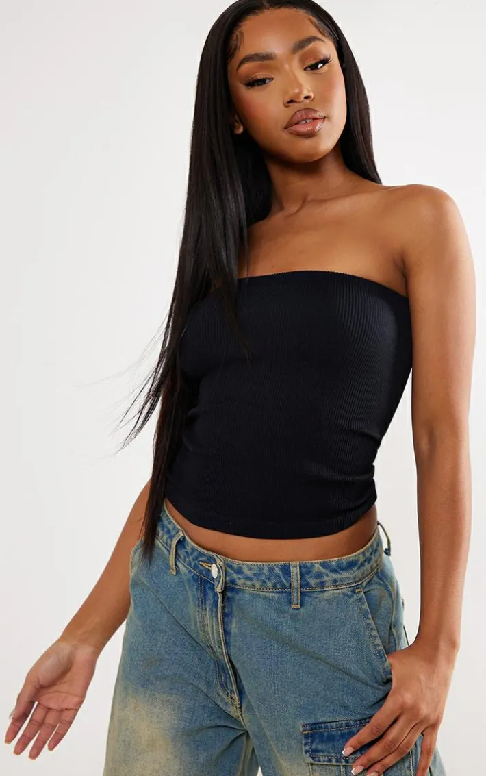 Black Snatched Rib Tube Top