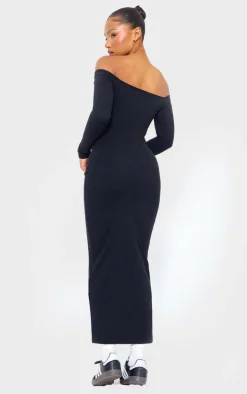 Black Snatched Sculpt Bardot Midaxi Dress