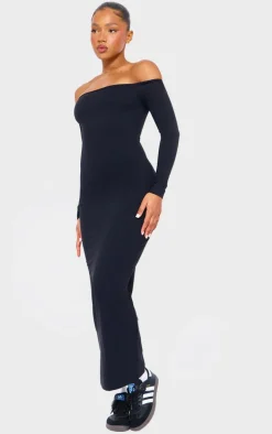 Black Snatched Sculpt Bardot Midaxi Dress