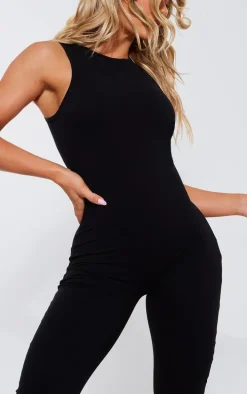 Black Snatched Sculpt Racer Neck Jumpsuit