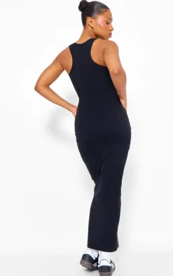 Black Snatched Sculpt Racer Neck Midaxi Dress