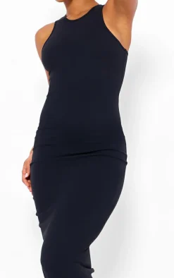 Black Snatched Sculpt Racer Neck Midaxi Dress