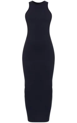 Black Snatched Sculpt Racer Neck Midaxi Dress