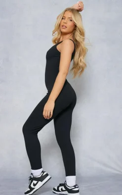 Black Snatched Sculpt Square Neck Sleeveless Jumpsuit