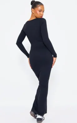 Black Snatched Sculpt Square Neck Midaxi Dress