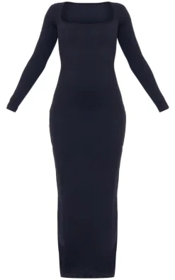 Black Snatched Sculpt Square Neck Midaxi Dress