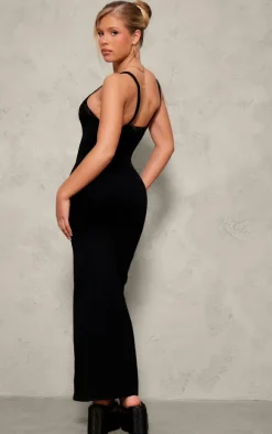 Black Snatched Sculpt Strappy Lace Midaxi Dress