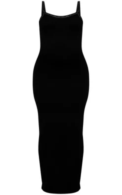 Black Snatched Sculpt Strappy Lace Midaxi Dress