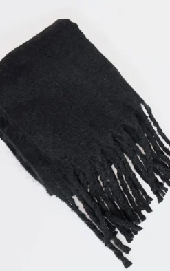 Black Soft Blanket Tassel Scarf