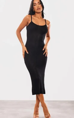 Black Soft Crochet Strappy Midaxi Dress