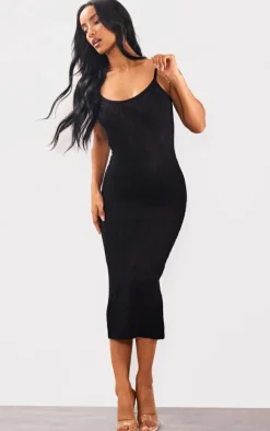 Black Soft Crochet Strappy Midaxi Dress