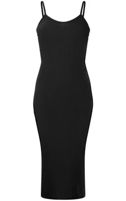 Black Soft Crochet Strappy Midaxi Dress