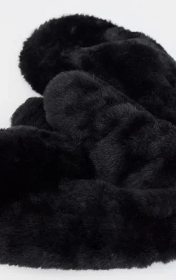 Black Soft Faux Fur Attached Mittens