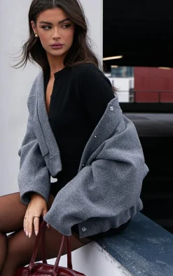 Black Soft Knit Button Up Bodysuit