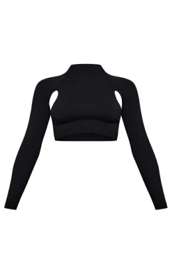 Black Soft Knit Cut Out Crop Sweater