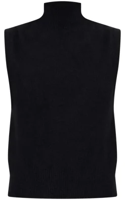 Black Soft Knit High Neck Sweater Vest
