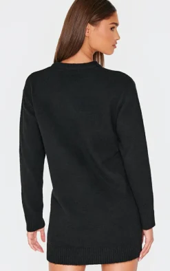 Black Soft Knit Oversized Basic Sweater Dress