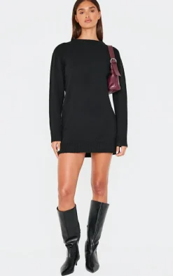 Black Soft Knit Oversized Basic Sweater Dress