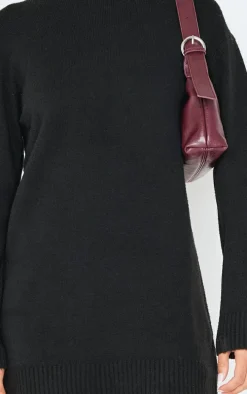Black Soft Knit Oversized Basic Sweater Dress