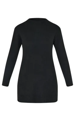 Black Soft Knit Oversized Basic Sweater Dress