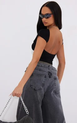 Black Soft Rib Backless Top