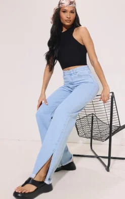 Black Soft Rib Knit Racer Tank Top