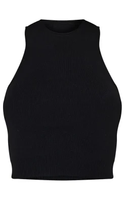 Black Soft Rib Knit Racer Tank Top