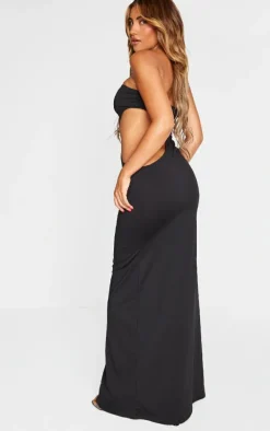 Black Soft Touch Bandeau Extreme Cut Out Maxi Dress