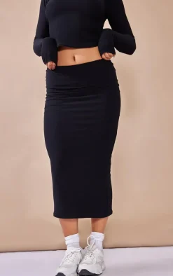 Black Soft Touch Midi Skirt
