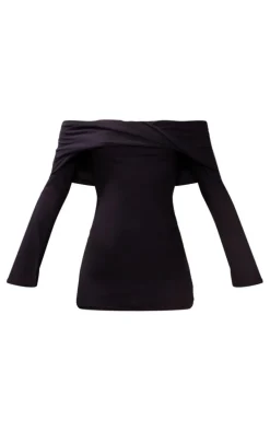 Black Soft Touch Twist Bardot Bodycon Dress