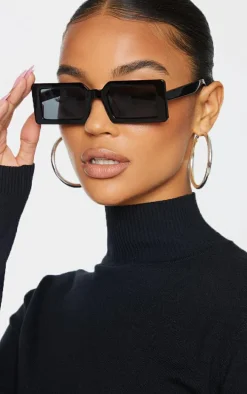 Black Square Frame Slimline Sunglasses