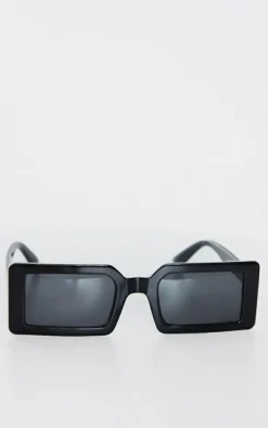 Black Square Frame Slimline Sunglasses