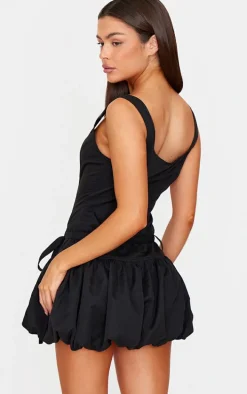 Black Square Neck Puffball Dress