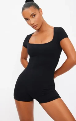 Black Square Neck Snatched Sculpt Unitard