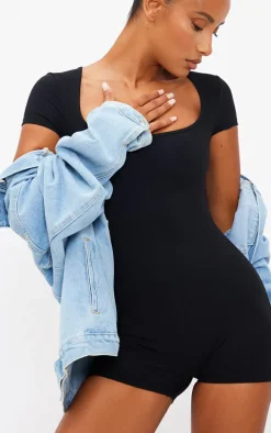 Black Square Neck Snatched Sculpt Unitard