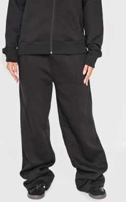 Black Straight Leg Seam Detailed Sweatpants