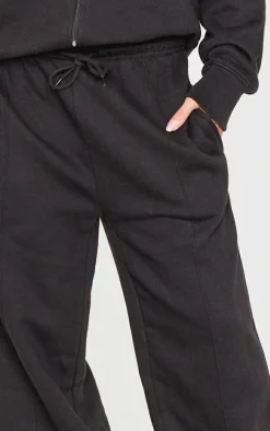 Black Straight Leg Seam Detailed Sweatpants