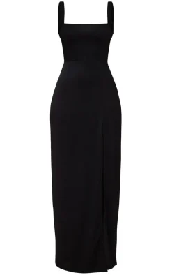Black Straight Neck Maxi Dress