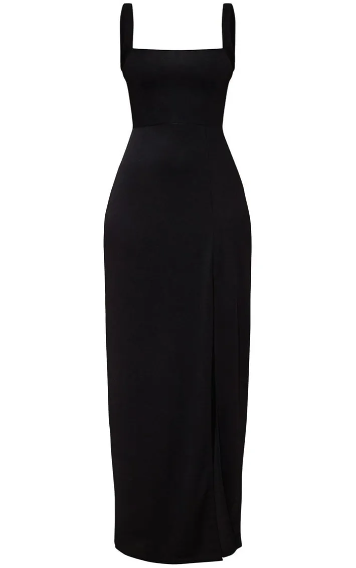 Black Straight Neck Maxi Dress