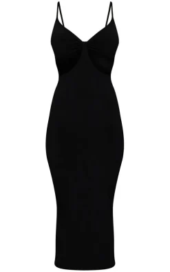 Black Strappy Cut Out Detail Slinky Midi Dress