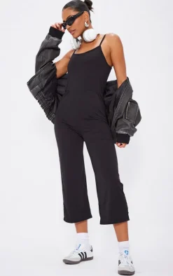 Black Strappy Jersey Culotte Jumpsuit