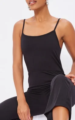 Black Strappy Jersey Culotte Jumpsuit