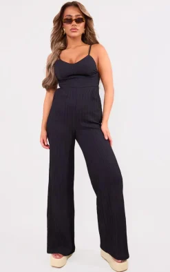 Black Strappy Textured Jumpsuit