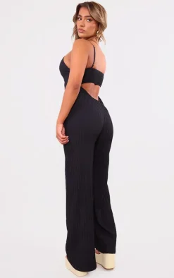 Black Strappy Textured Jumpsuit